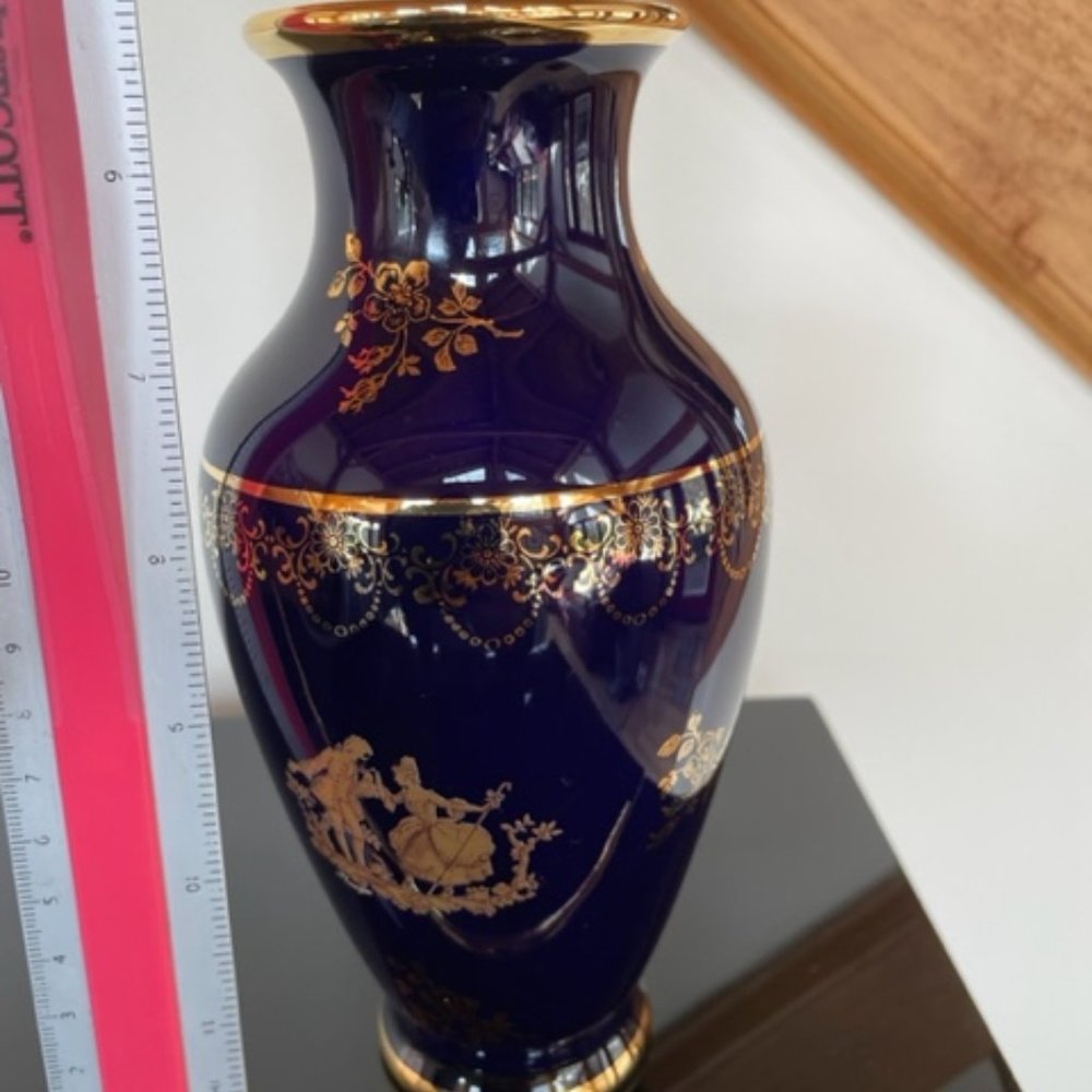 Limoges vase- Cobalt blue with gold trim